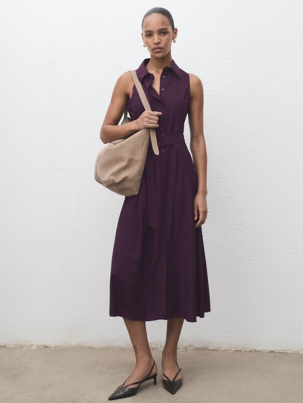 Mango Purple belt shirt dress NWT